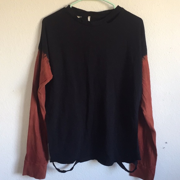 LF distressed oversized dip dye red sleeve top - Picture 2 of 3